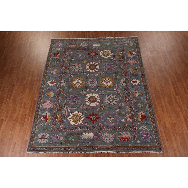 All-Over Gray Oushak Oriental Area Rug Handmade Wool Carpet - 9'3" x 11'7"