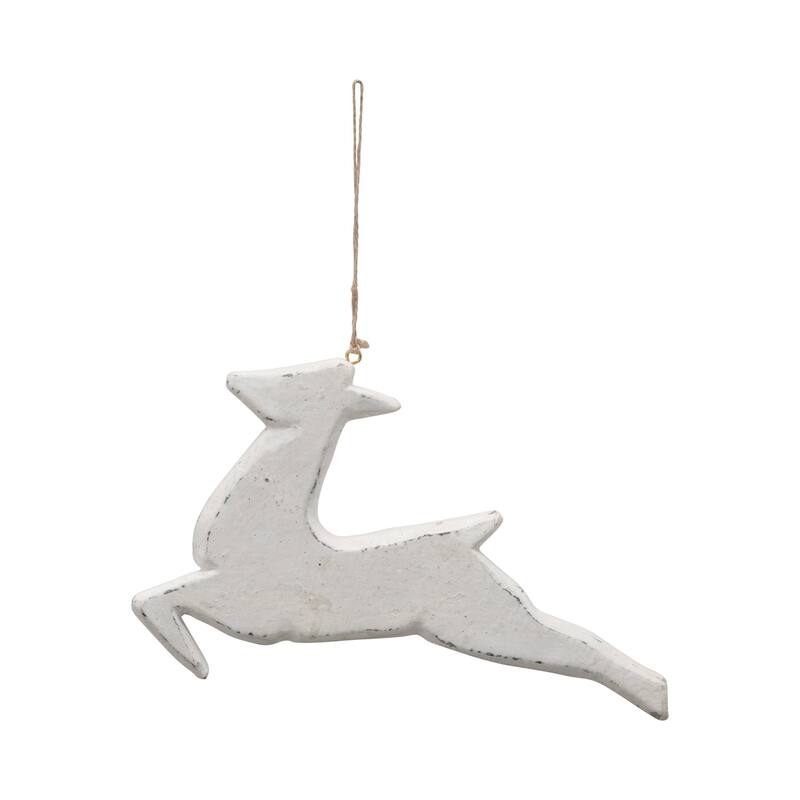 Handmade Paper Mache Deer Ornament - White