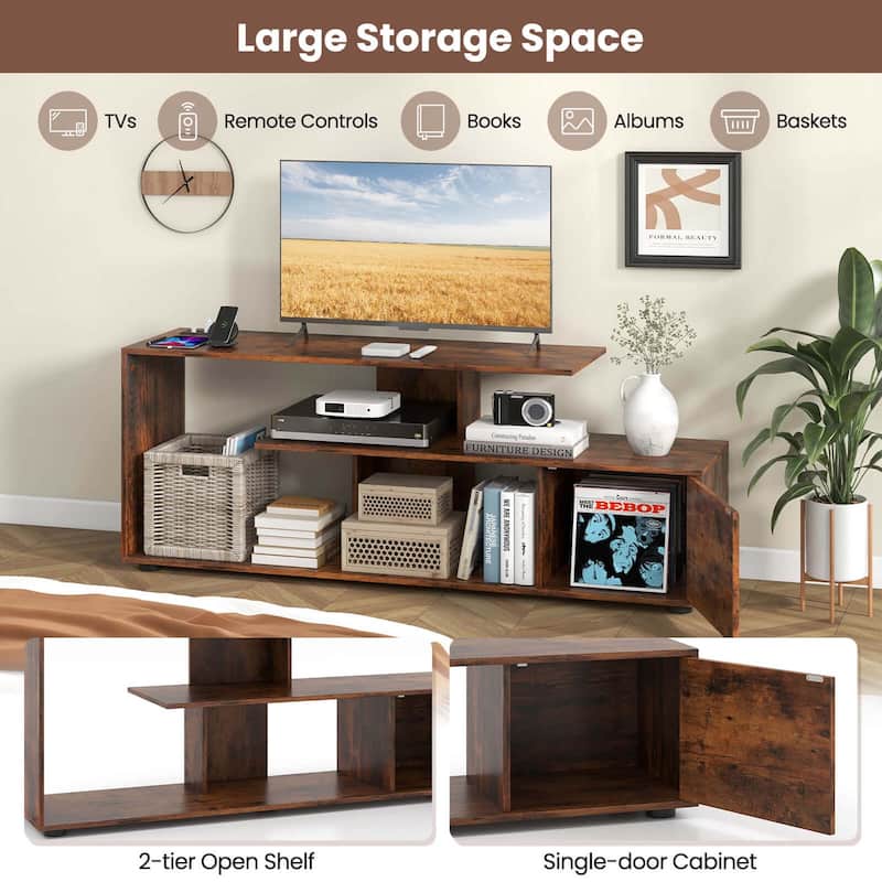 Costway 60" TV Stand with Charging Station Storage Shelves Industrial - See Details