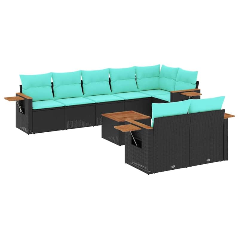 vidaXL 8 Piece Patio Sofa Set with Cushions Black Poly Rattan