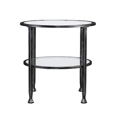 HomeRoots 24" Black Glass And Iron Round End Table - 24x24x24