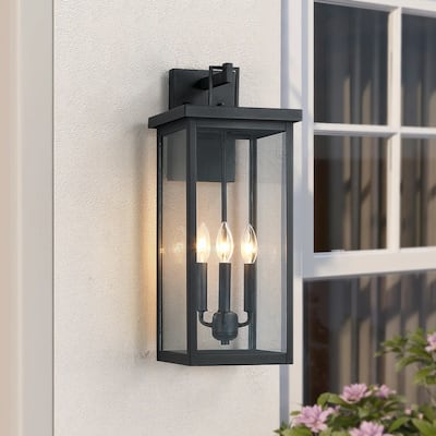 Forti 3-Light Large Black Outdoor Wall Sconce Lantern Light - 22.5"H - 22.5in H