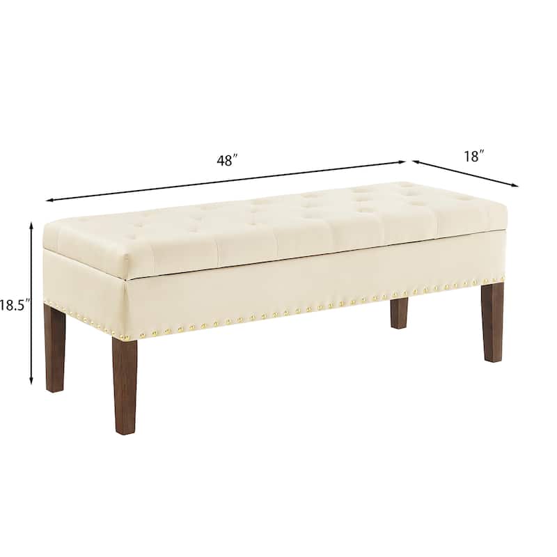 Tufted Bench with Storage, Solid Wooden Frame, 48"L X 18"W X 18.5"H