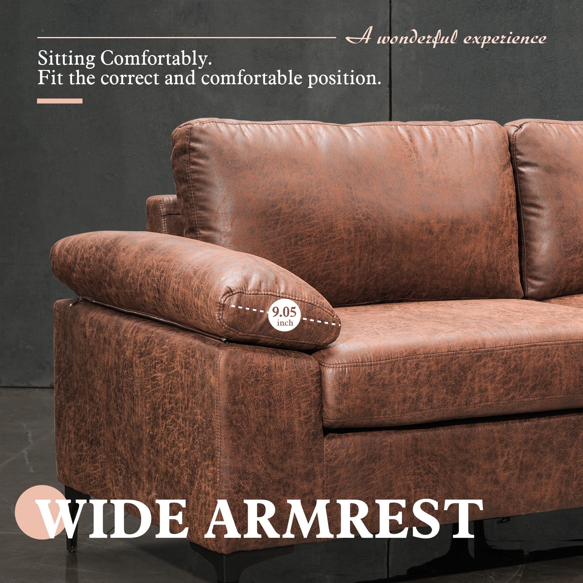 OVIOS Mid-Century Suede Reversible Chaise Sofa With Metal