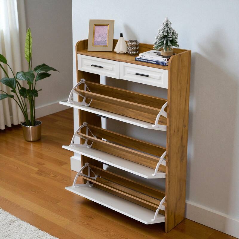 32.6" Modern Shoe Cabinet with 2 Drawers and 3 Flip Doors, Large Capacity Shoe Storage Organizer for Entryway or Hallway