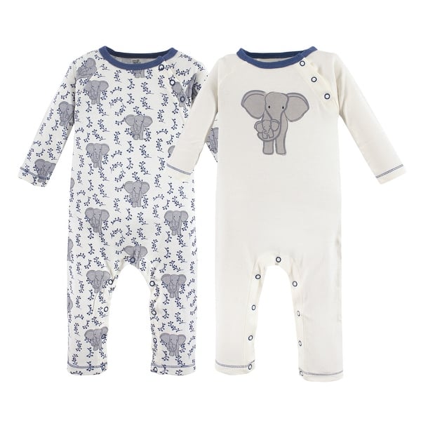 slide 1 of 1, Touched by Nature Baby Boy Organic Cotton Coveralls 2pk, Elephant 0-3 Months - Elephant