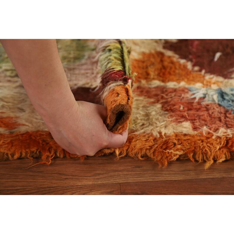 Hand Knotted Oriental 100% Wool Carpet Modern Geometric Oranges & Rust Moroccan Area Rug - 6' 4'' X 5' 2''