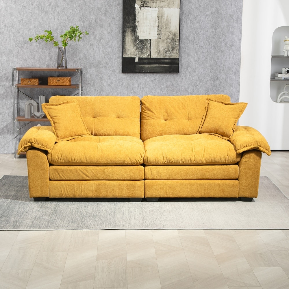 Small Sofa Loveseat Deep Seat Sofa Couch with 2 Throw Pillows, 2-Seater Settee with Pillow Top Armrests