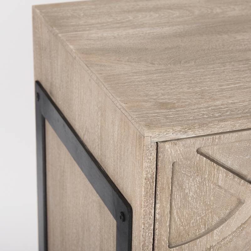 Rivien Light Brown Solid Wood with Black Metal Frame 2 Door Accent Cabinet