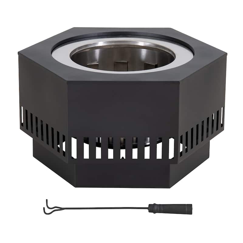 Sunjoy 28 In Smokeless Fire Pit Wood Burning Fireplace with Removable Ash Pan and Fire Poker - N/A