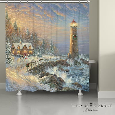 Thomas Kinkade Christmas Lighthouse Shower Curtain by Laural Home