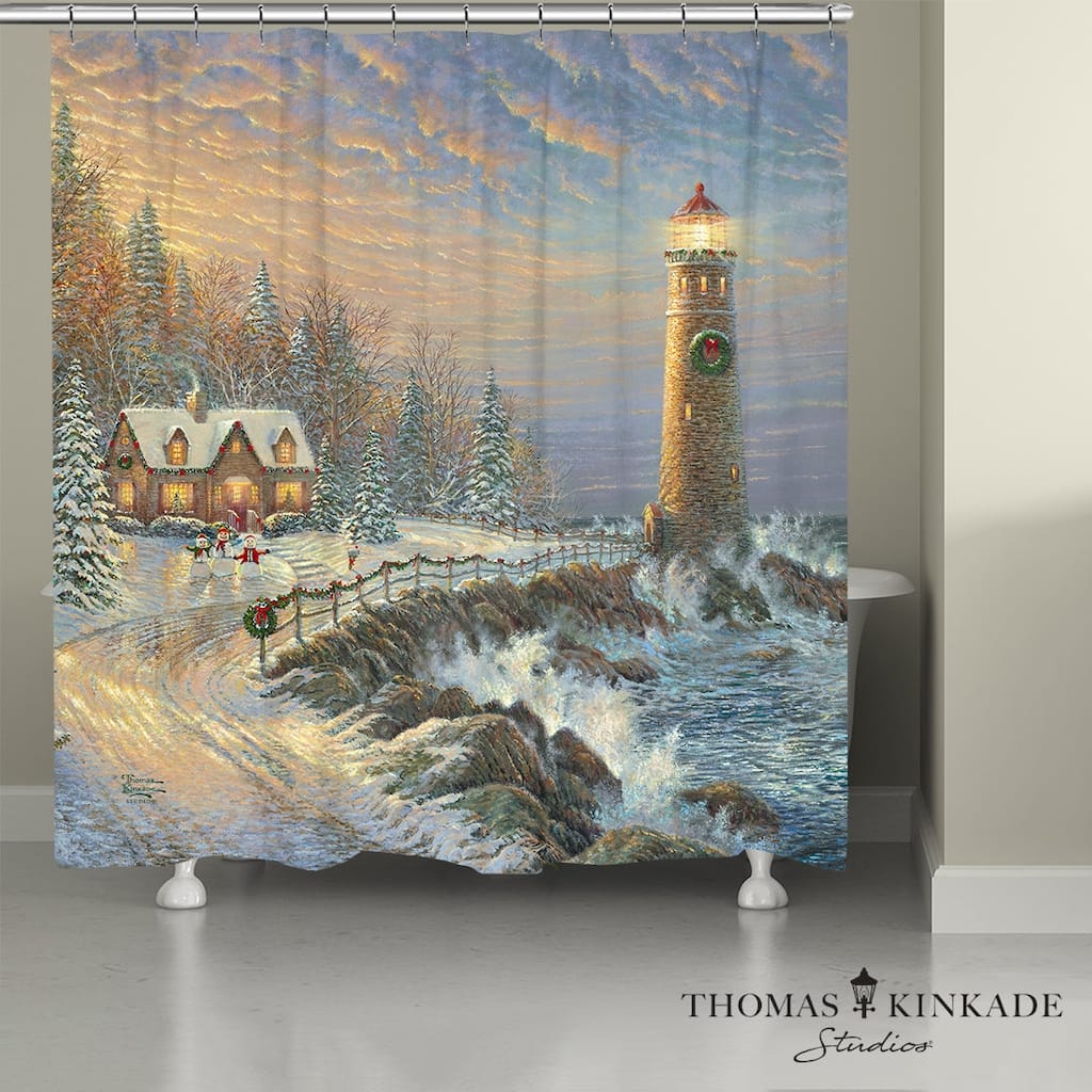 Thomas Kinkade Christmas Lighthouse Shower Curtain by Laural Home