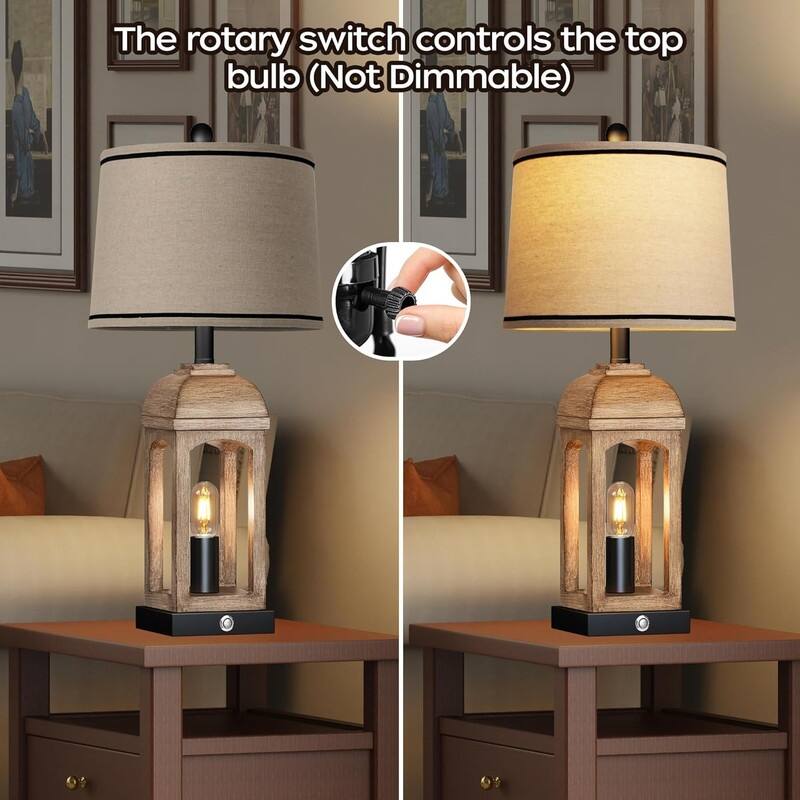 26 Tall Farmhouse Table Lamp for Living Room, Set of 2 Bedside Lamps with USB A+C and Nightlight, 3-Way Dimmable Touch Control