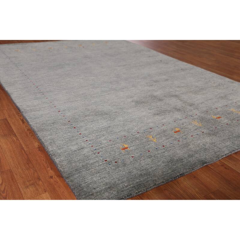 Hand Knotted Oriental 100% Wool Carpet Tribal Animal Pictorial Greys & Charcoal Gabbeh Area Rug - 7' 9'' X 5' 4''