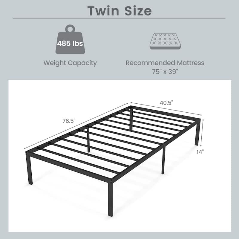 Costway Twin Size Bed Frame 14" Metal Platform Bed Base with Under Bed