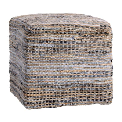 Frisco Hand Woven Square Pouf, Recycled Denim and Natural Jute