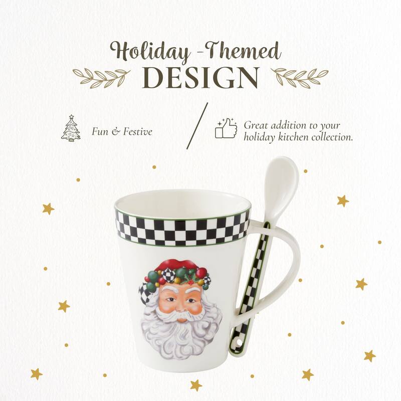 Spode Christmas Tree Black and White Mug and Spoon Set