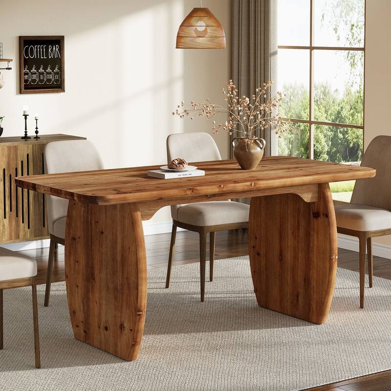 63-Inch Solid Wood Dining Table with Sturdy Legs - Brown