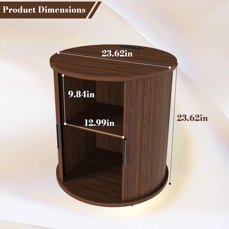 2-Tier Nightstand with USB Ports and Built-in Charging Station & Sliding Door