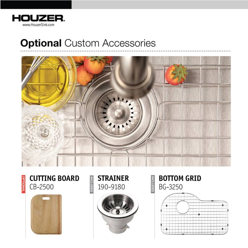 Houzer Belleo 32 inch Stainless Steel Drop-in Topmount Single Bowl Offset Kitchen Sink with Strainer & Grid - Grey