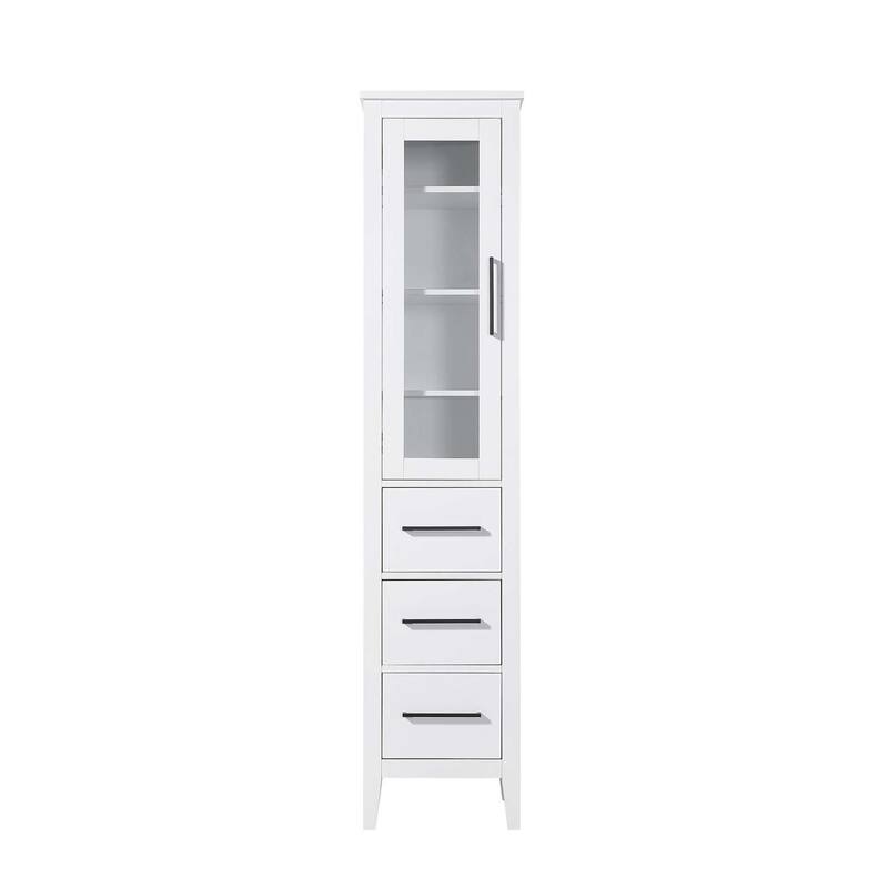Laura 16-28 Inch Bath Storage Glass Cabinet - White - 16"