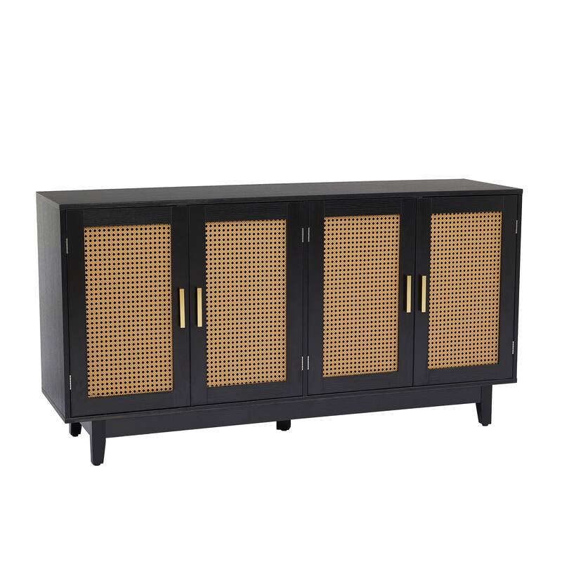 Rattan Accent Cabinet Storage Sideboard Buffet with 4 Doors