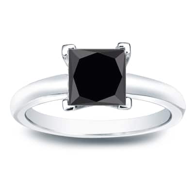 Auriya 14k Gold 2ctw Princess-cut Solitaire Black Diamond Engagement Ring