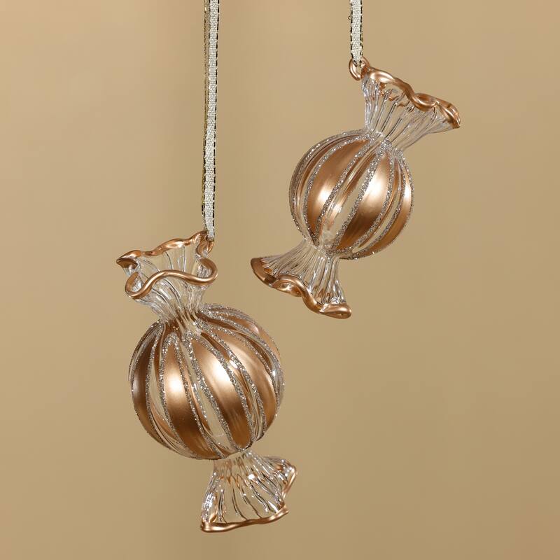 Wrapped Candy Glass Holiday Ornaments, 12 Hanging Pieces (6 Sets of 2)