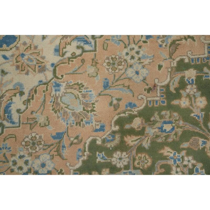 Hand Knotted Oriental 100% Wool Carpet Traditional Floral Green Kashan Area Rug - 12' 7'' X 9' 6''