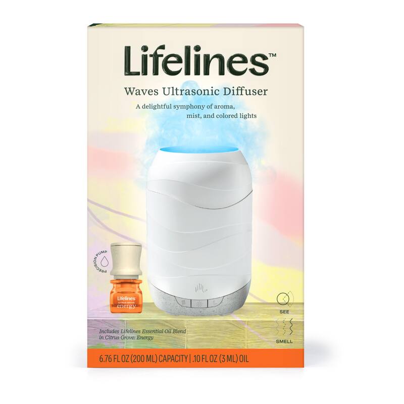 Lifelines "Waves" Ultrasonic Diffuser - Cascading Mist and Light plus Essential Oil Blend