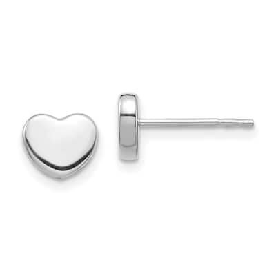 Curata 14k White Gold Polished 7mm Love Heart Post Earrings