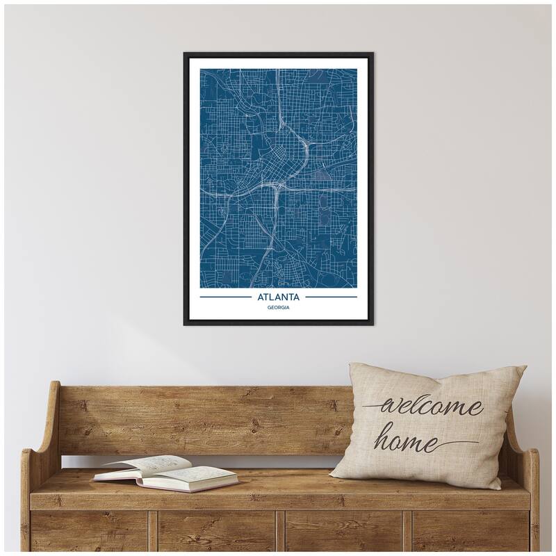 Kate and Laurel Sylvie Atlanta Map Regal Blue Framed Canvas by Jake Goossen