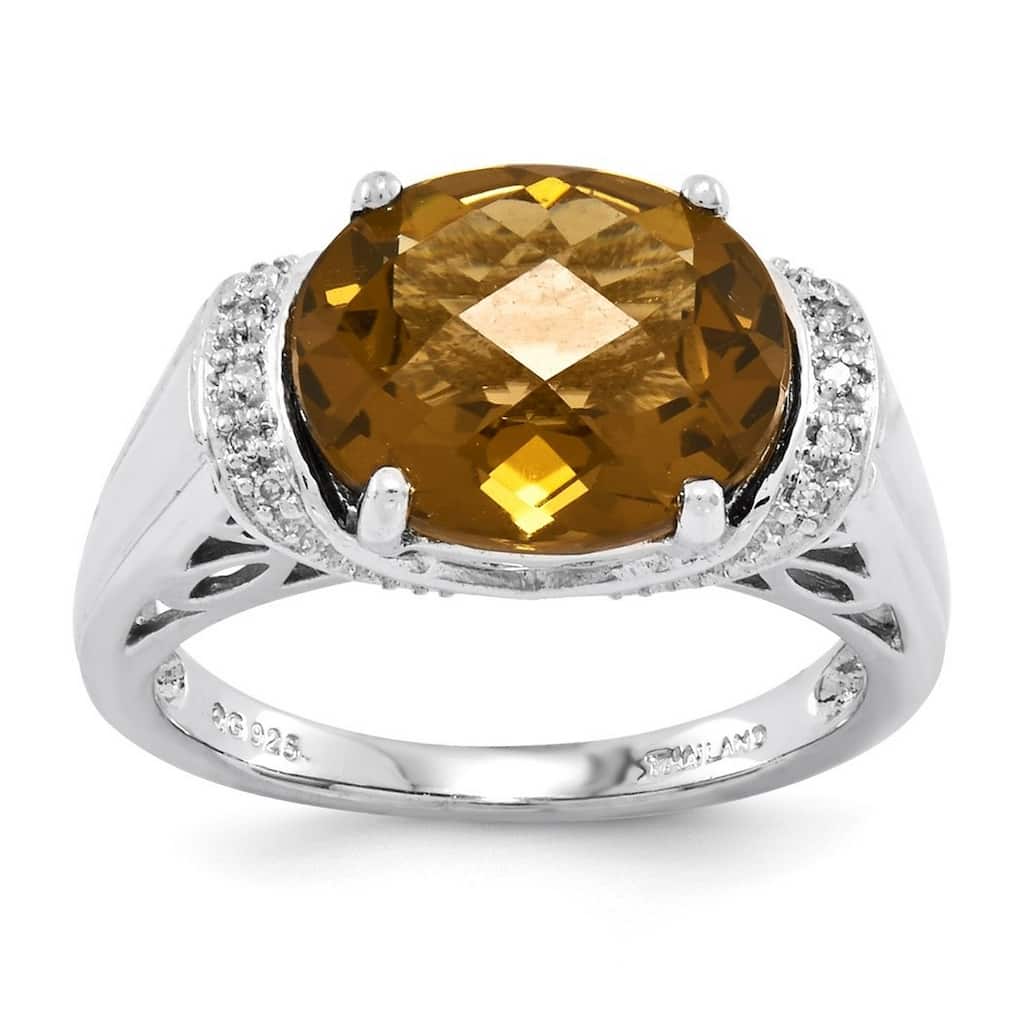 Curata 925 Sterling Silver Whiskey Quartz Ring