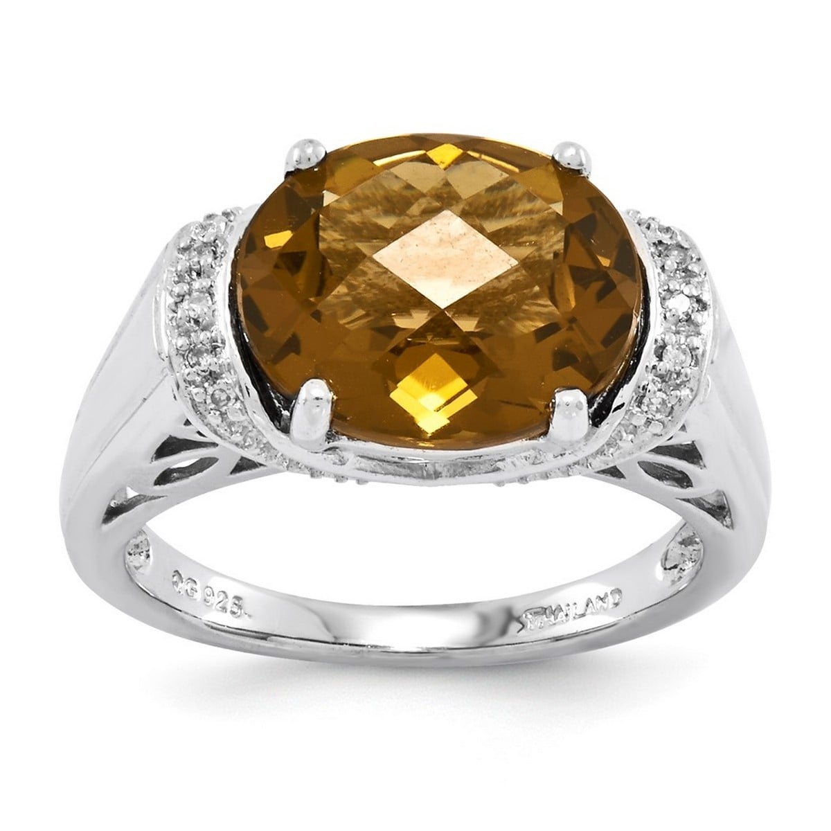 Curata 925 Sterling Silver Whiskey Quartz Ring