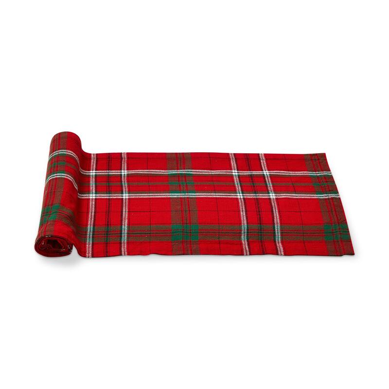 Sleigh Ride Holiday Tartan Plaid Red and Green Cotton Table Runner, 72.0 in.