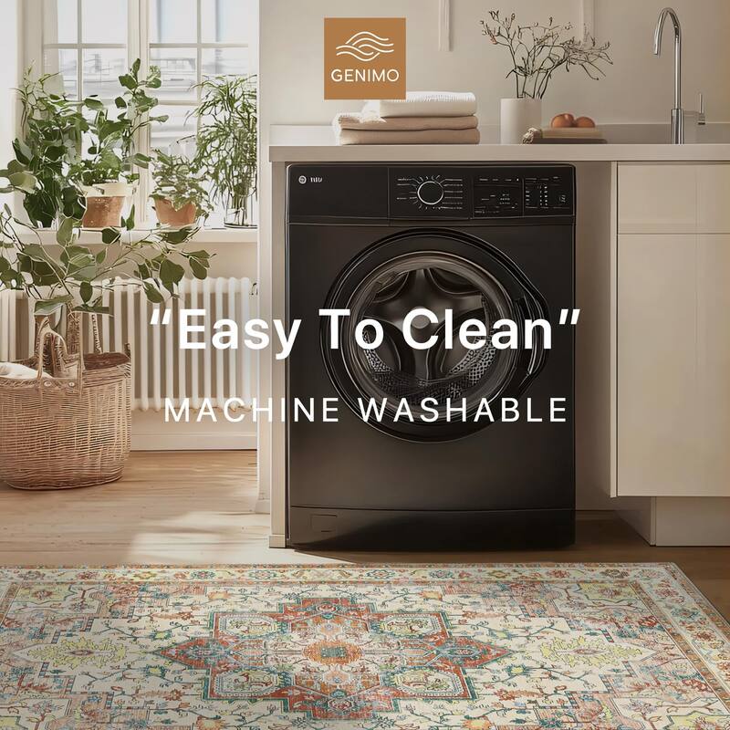 Mcow Neutral Floral Low Pile Machine Washable Non-Slip Area Rug - 8'X10'