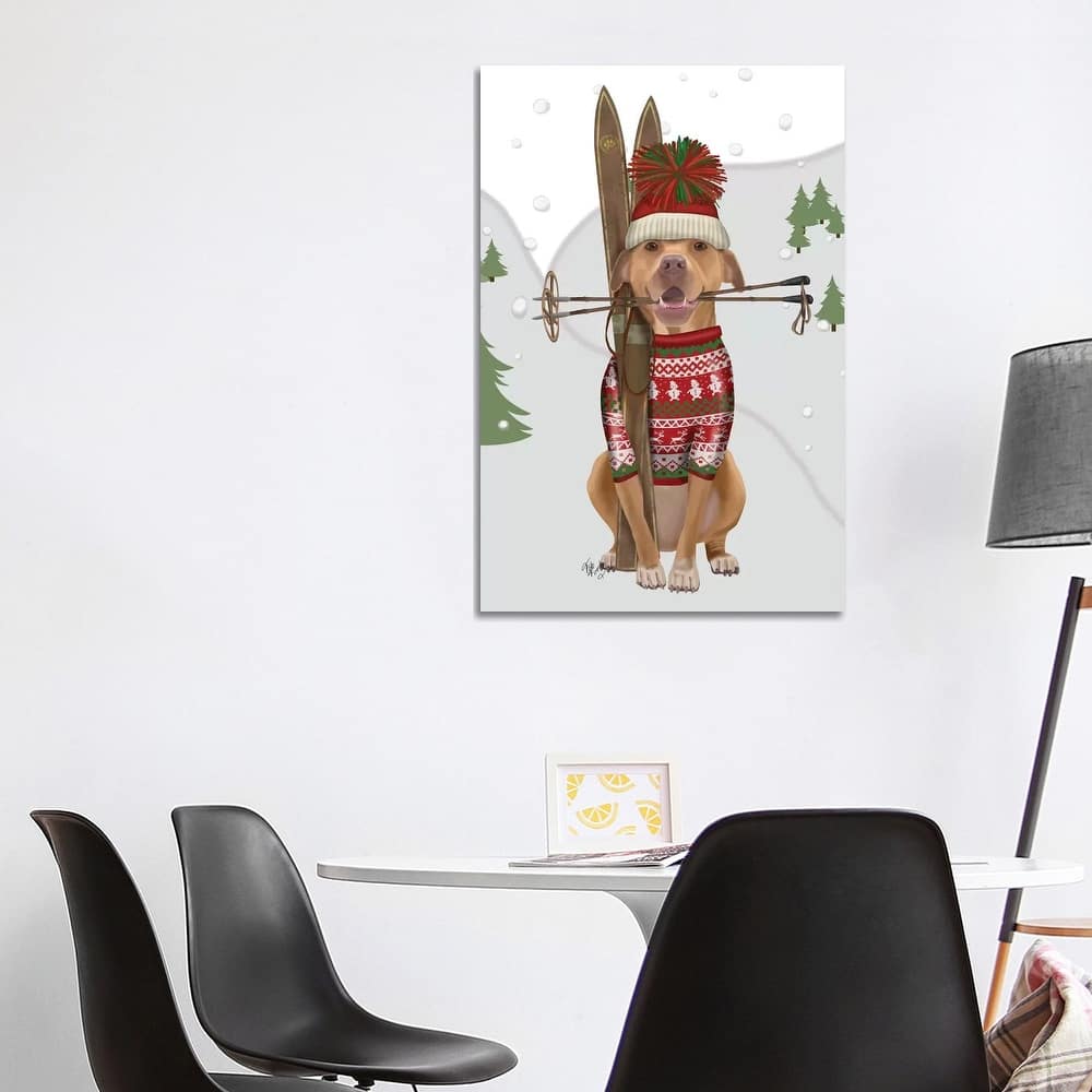 iCanvas "Pitbull Skiing" by Fab Funky Canvas Print