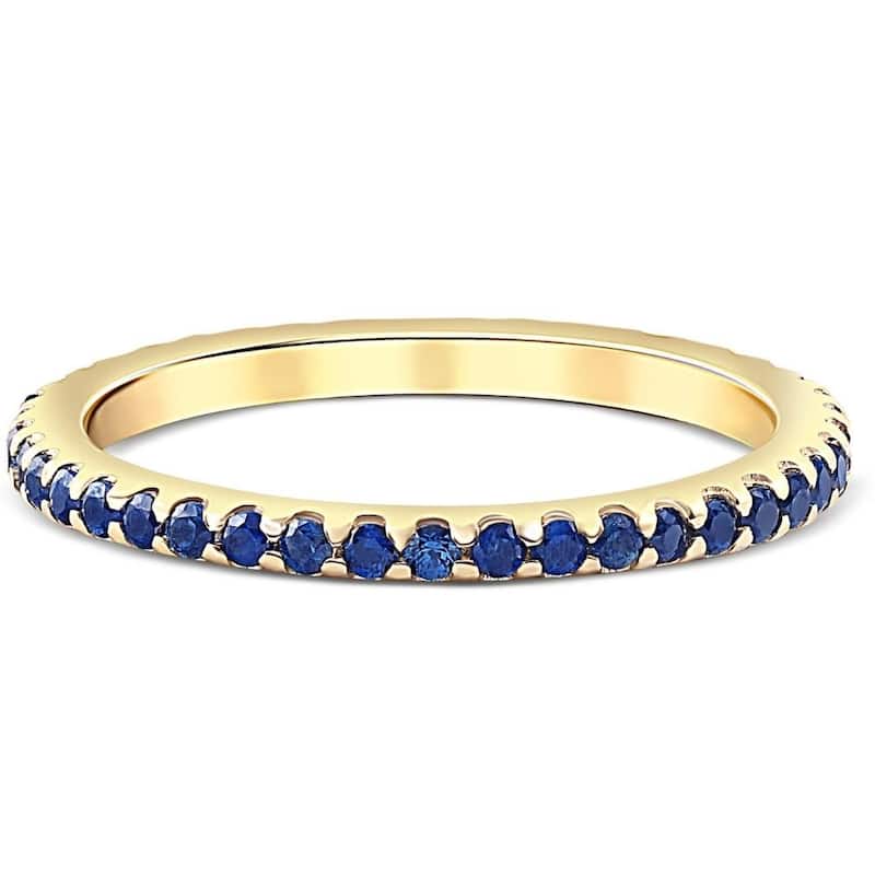 3/4Ct Genuine Blue Sapphire Eternity Ring Stackable Band 10k Yellow Gold