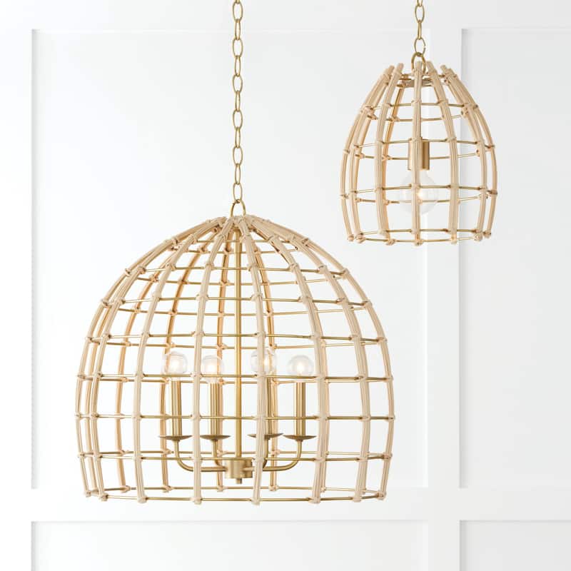 Wren 1-light Matte Brass Large Pendant w/ Handcrafted Rattan