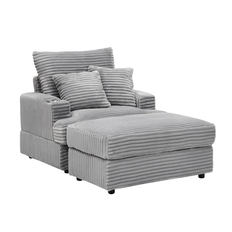 Corduroy Single Sofa+Ottoman, Cup Seats and No Cup Seats