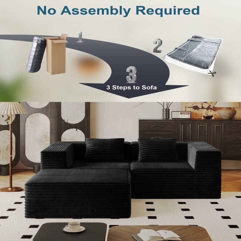 77.17" Sectional Couches for Living Room, Boneless L Shaped Cloud Couch with Ottoman, Modern Corduroy Deep Seat Floor Sofa