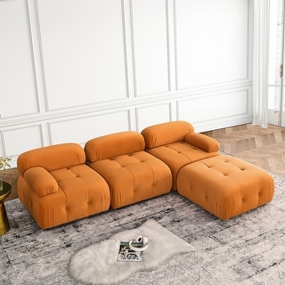 L Shaped Velvet Sectional Sofa With Reversible Ottoman%2C Modular Button Tufted Couch Set Convertible Sleeper Loveseat 