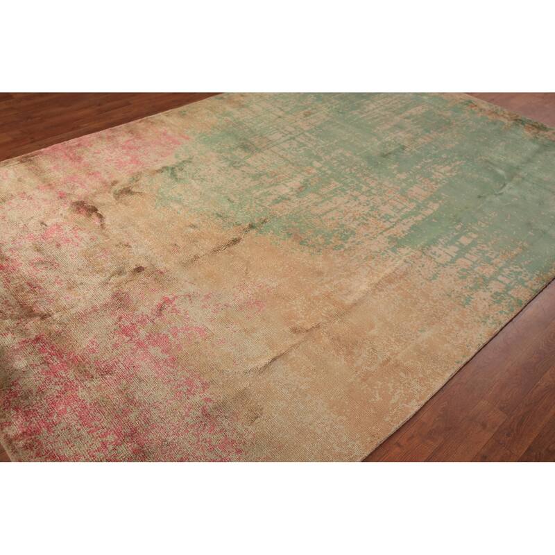 Contemporary Colorful Abstract Indian Rug Hand-Knotted Wool Carpet - 6'7" x 9'10"