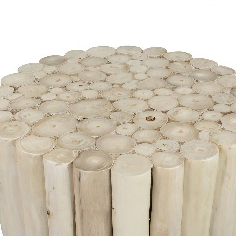 Handcrafted Round Teak Wood Log Coffee Table Accent Side Table