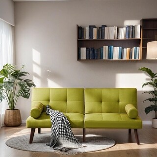 Convertible Sofa Bed Futon Linen Fabric Upholstered Sleeper Sofa with ...