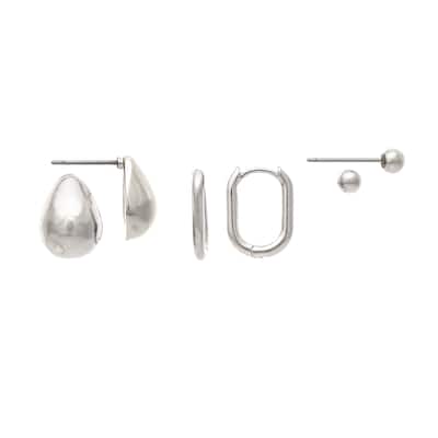 Rhodium Polished Three Earring Set