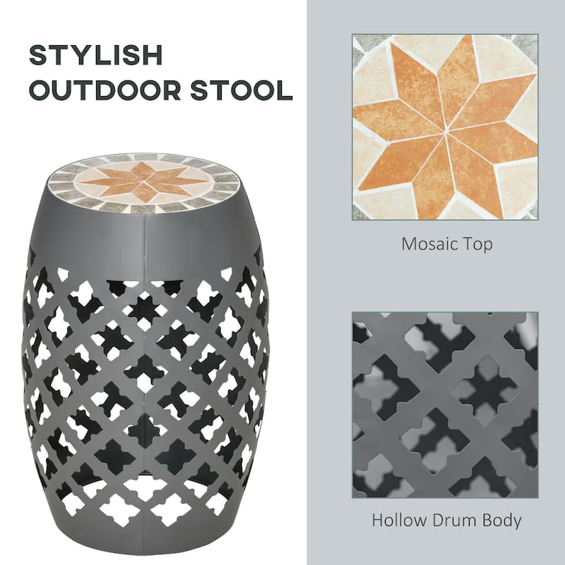 Outsunny 12" Round Patio Outdoor Footstool, Garden Mosaic Accent Side Table, Plant Stand