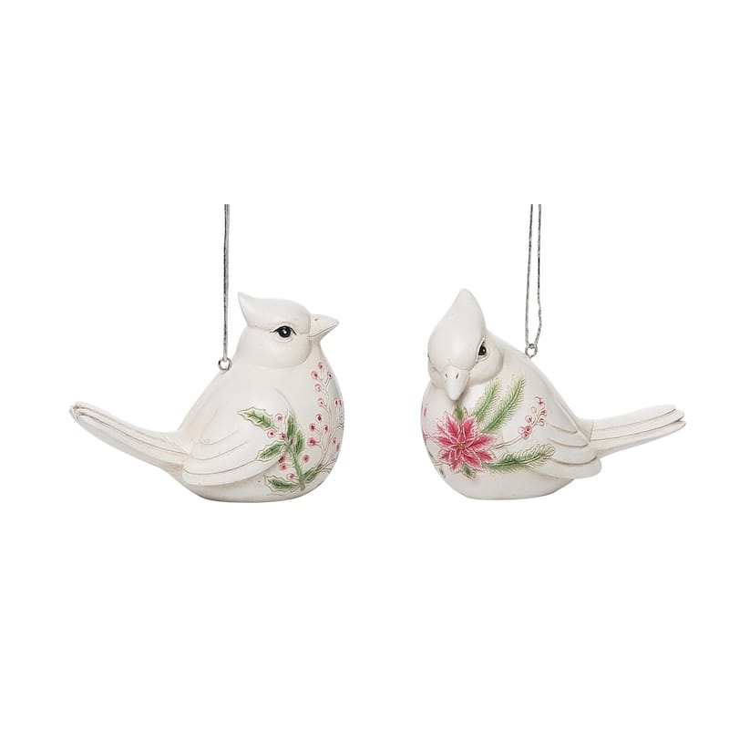 Transpac Resin 4.25 in. Multicolored Christmas Holiday Floral Bird Ornament Set of 2