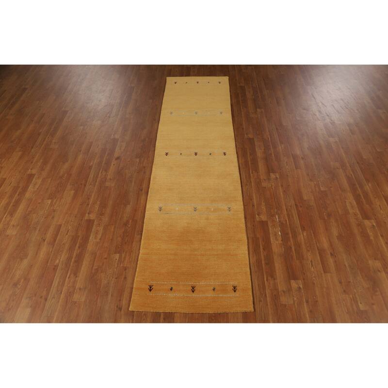 Yellow Gabbeh Indian Runner Rug Hand-Knotted Wool Carpet - 2'6" x 9'6"