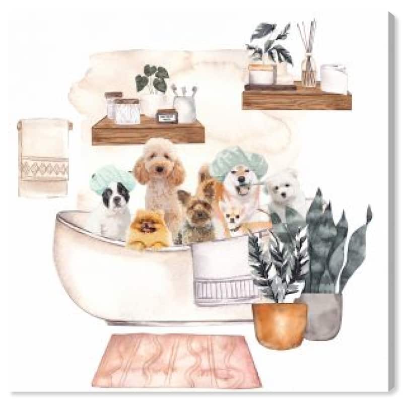 Wynwood Studio Canvas Bath and Laundry Dog Bath Tub White and Cream White Modern & Contemporary Wall Art Canvas Print